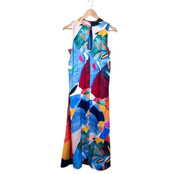 Nicole Miller Womens Artsy Maxi Dress Size L Colorful Resortwear Wedding Guest - Picture 4 of 9